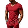 thumbnail image 5 of Men's V-Neck Short Sleeve T-Shirt, Moisture Wicking Mesh Breathable Athletic Tee, Slim Fit Casual Workout Top for Gym & Daily Wear Red, 5 of 9