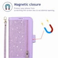 thumbnail image 3 of Dteck 9 Card Holder Folio Flip Glitter Leather Folding Stand Magnetic Wallet Purse Case with Strap &Zipper Coin Change Money Pocket, For iPhone 11 Pro 5.8", purple, 3 of 7