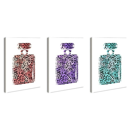 Stupell Decor 3 Piece Leopard Print Perfume Bottles Rectangle Wall Plaque