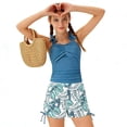 thumbnail image 2 of Swimsuit for Girls 2 Piece Ruched Tie Straps Swimwear Tank Top and Swim Shorts Summer Beach Vacation Bathing Suit Navy Size 13-14 Y, 2 of 5