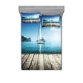 thumbnail image 2 of Ambesonne Nautical Fitted Sheet & Pillow Sham Set, Yacht and Wooden Deck, Twinxl, Blue Brown, 2 of 3