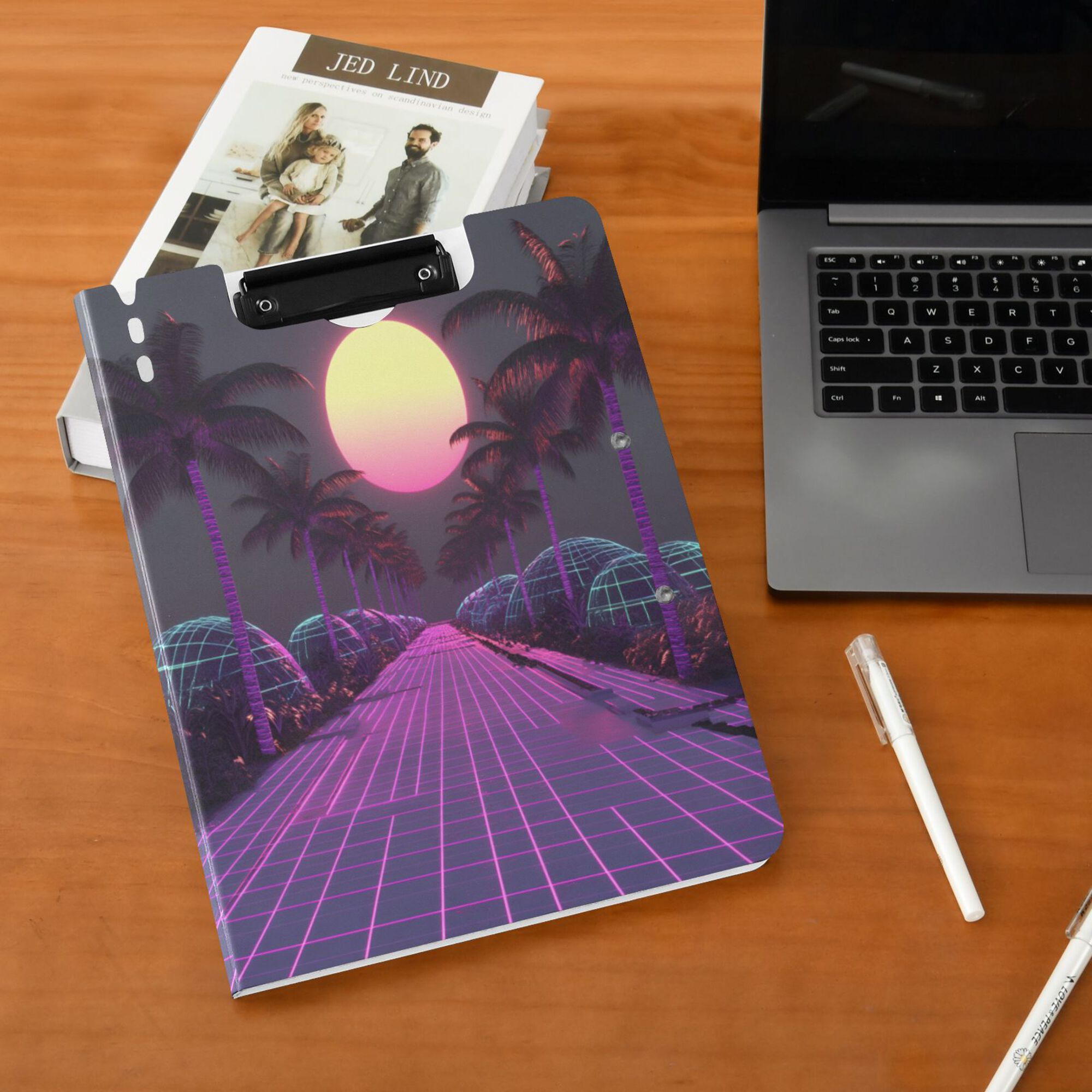 FORMRS A4 Clipboard Folder with Pen Holder Horizontal Foldable School Office Binder, Black Neon Road
