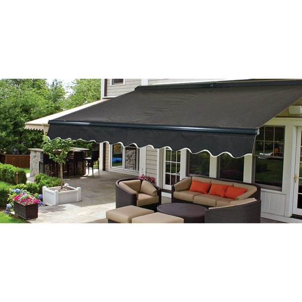 Aleko 20 X10 Sunshade Half Cassette Motorized Retractable Patio Deck Awning Black Color Walmart Com