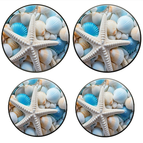 Bahomeck Gas Stove Burner Cover Set Of 4,White And Blue Seashells With Starfish Scattered Metal Electric Stove Burner Covers,Protecting Gas Stoves,Kitchen Decor，8 Inch And 10 Inch