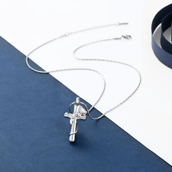 Personalize Crystal Butterfly Stainless Steel Cat Cross Urn Pendant Pet Memory Necklace for Cremation Ashes Holder Memorial Jewelry