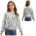 thumbnail image 1 of Aislor Girls Sparkle Sequin Bomber Jacket Glitter Jackets Long Sleeve Coat with Stripe Ribbed Cuffs Silver 6, 1 of 6