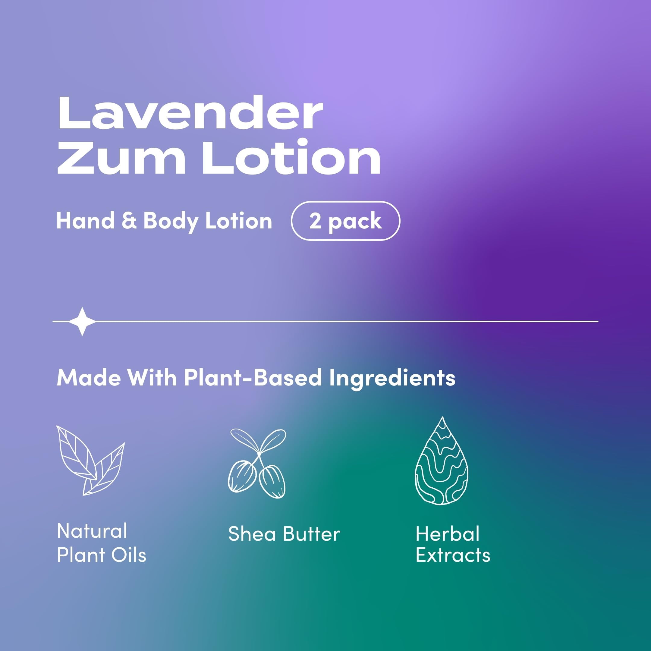 Zum by Indigo Wild Hand & Body Lotion - Natural Hand Lotion for Dry Hands - Body Lotion for Women & Men - Body Moisturizers Include Shea Butter, Jojoba Oil & More - Lavender Scent - 6 fl oz (2 Pack)