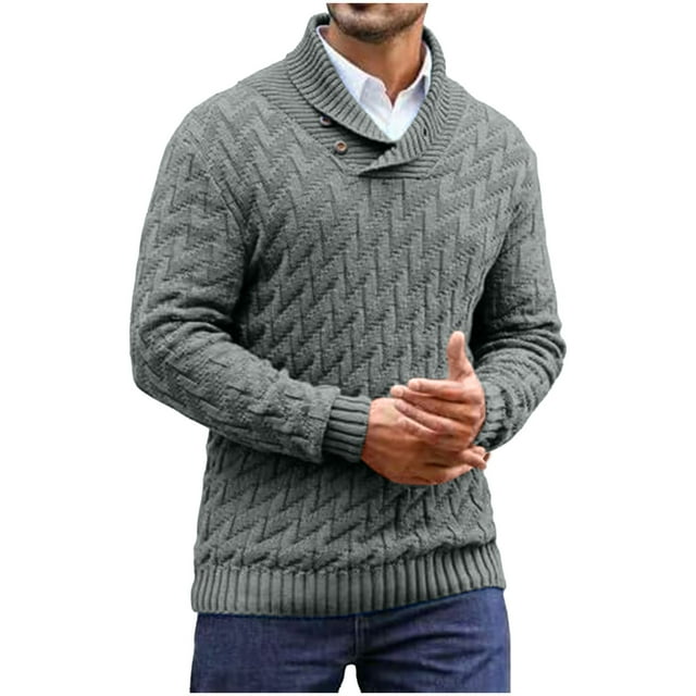 Grrvtrz Men's Dressy Cable-Knit Sweater Buttoned Mock Neck Pullover for Fall & Winter, S-3XL