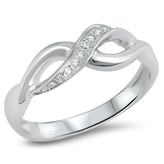 Clear CZ Infinity Wave Knot Promise Ring .925 Sterling Silver Band White Jewelry Female Size 7