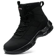 Larnmern Men's Shoes Steel Toe Safety Boots Lace-Ups, Ankle-High Round Toe, Black, 10 US Men