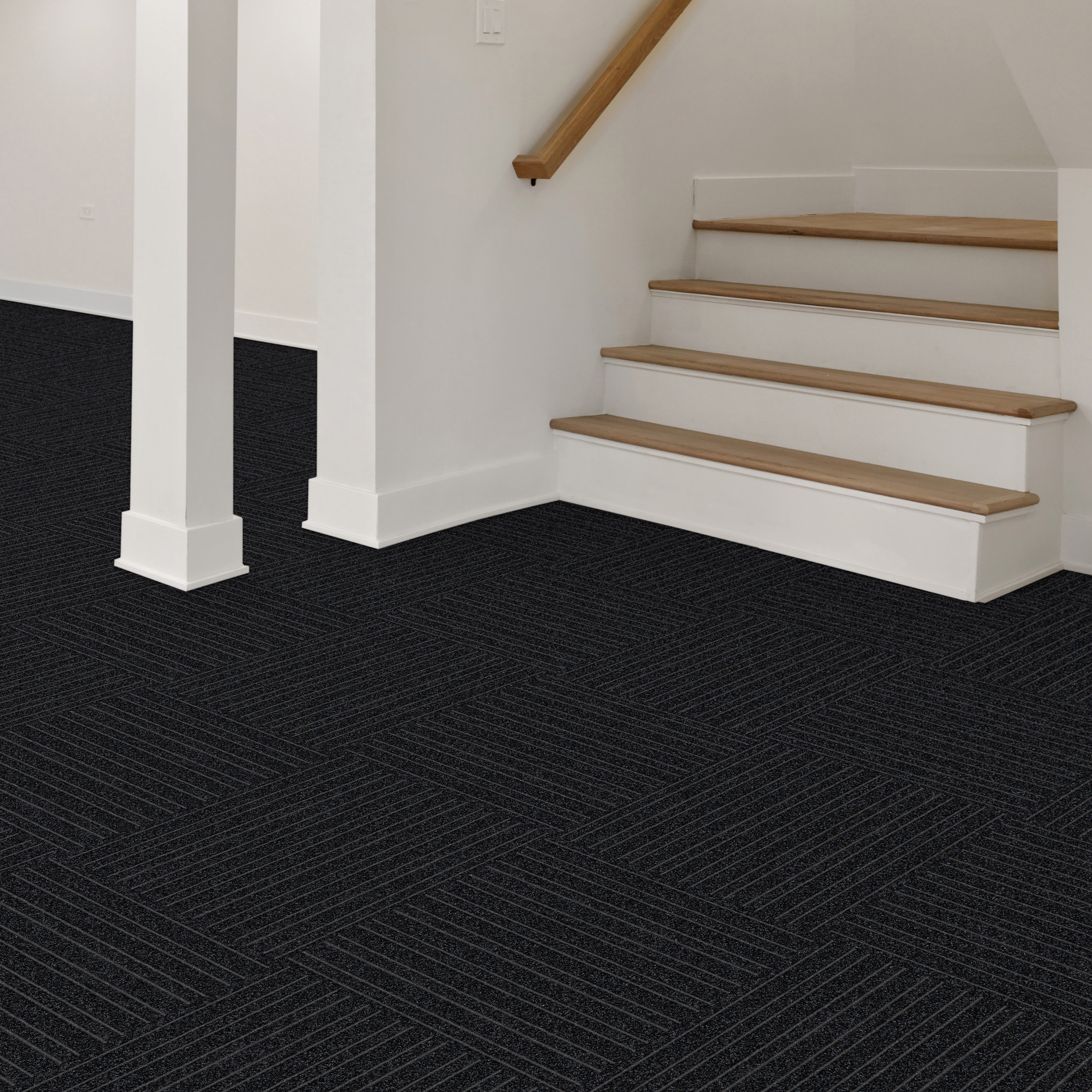 Roma Stripe Rib Black Residential 24 in. x 24 in. Peel and Stick Carpet Tile Square 60 Sq. ft. 15 Tiles Per Box for Home and Office