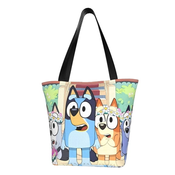 Kowoue Bluey Pattern Tote Bag Aesthetic Shoulder Bag, Grocery Tote with Shoulder Straps, Large Collapsible Tote with Protective Foam Lining