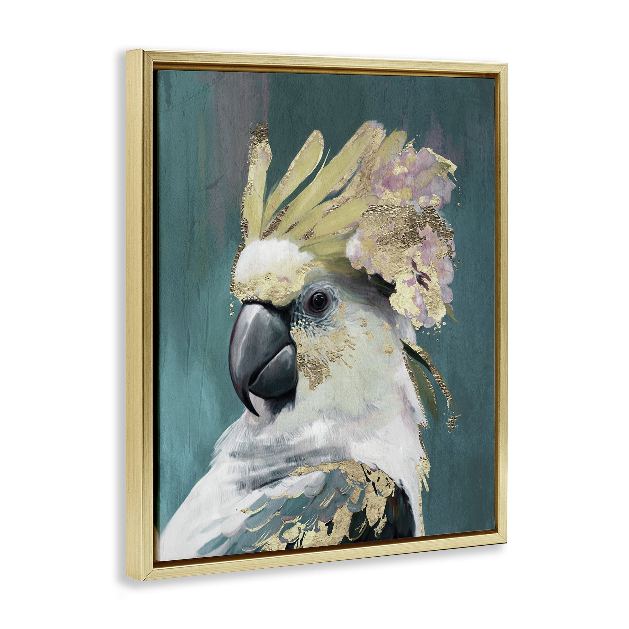 Stupell Industries Cockatoo with Gold Accents Animals Painting Gold Floater Framed Canvas Art Print Wall Art, 17 x 21