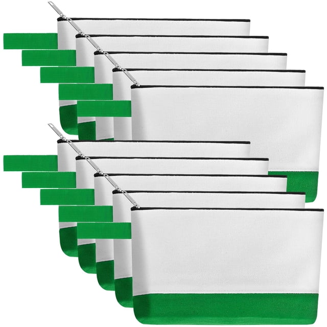 Bolsa de maquillaje Sinzip de lona de algodón con correa, 10 unidades, blanco y verde
