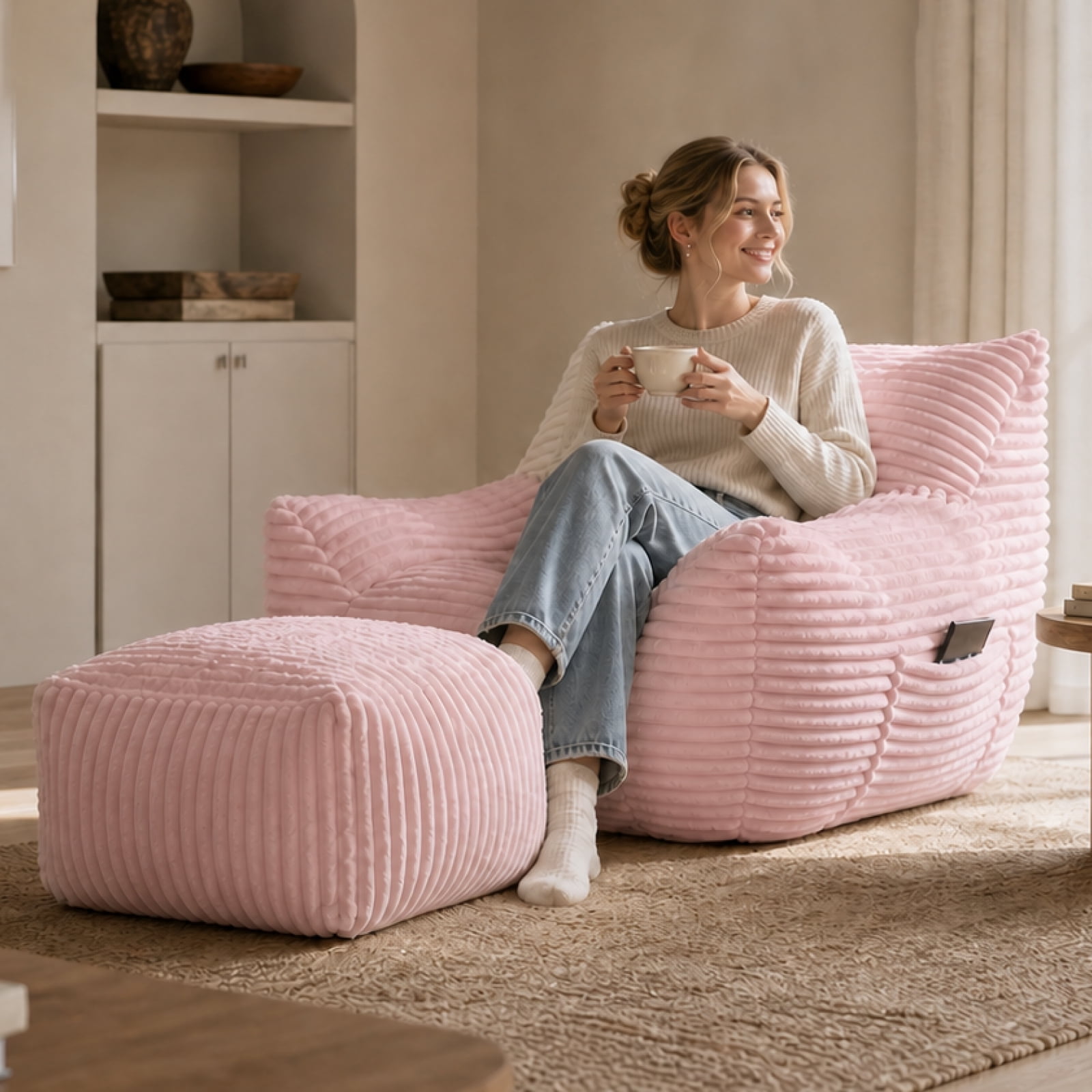 Bean Bag Chair for Adults, Oversized Comfy Beanbag Living Room Lazy Sofa for Bedroom & Dorm