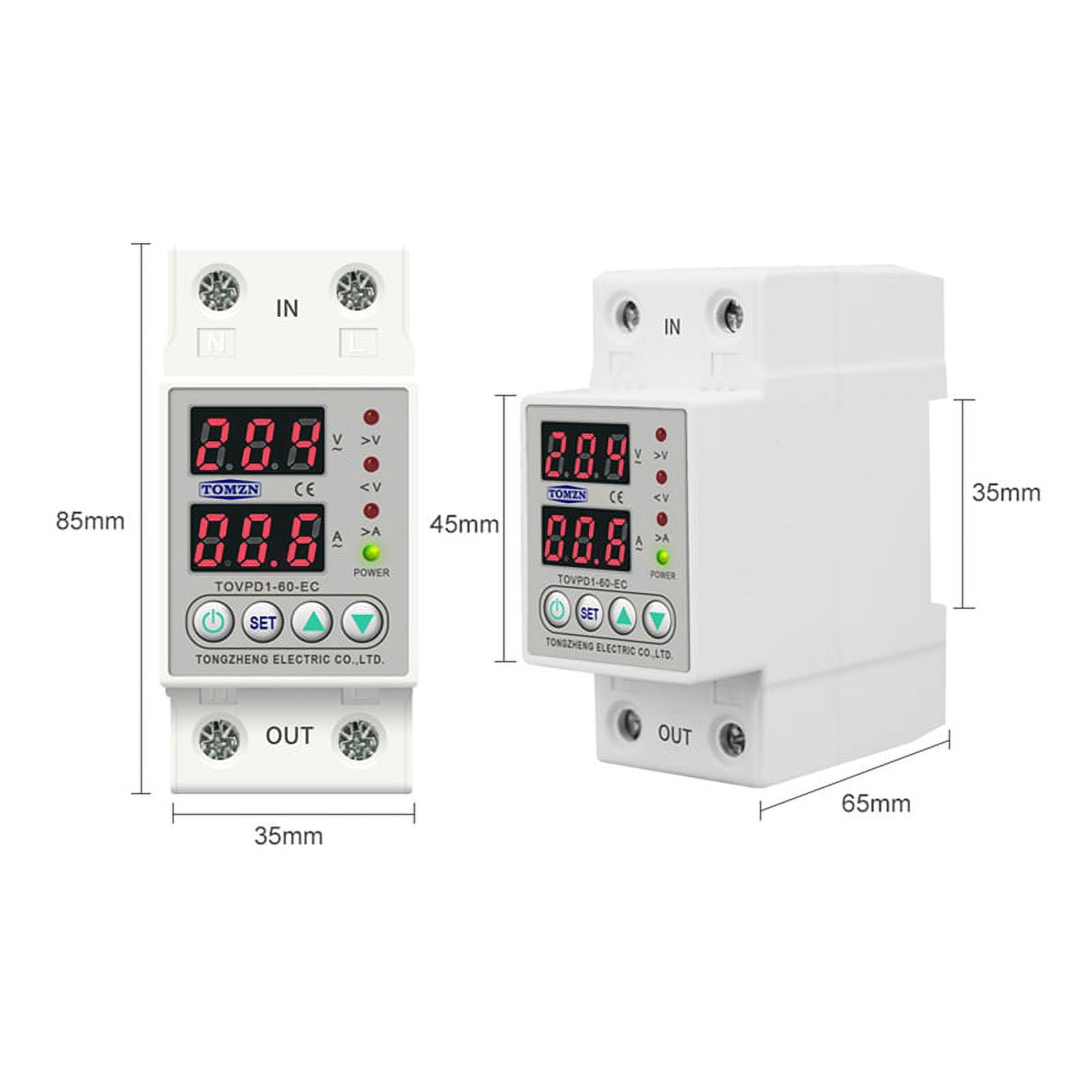 2X Din Rail Dual Display Adjustable Over Voltage Current and Under Voltage Protector Relay 40A 220V 230V