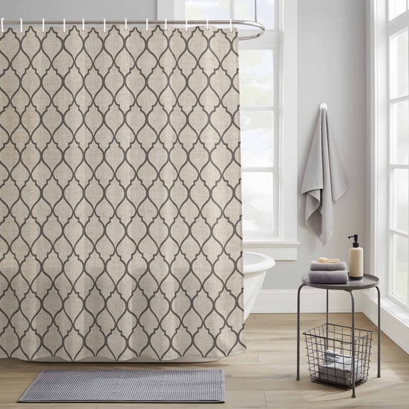 Bathroom Shower Curtain Country Morocco Tile Geometric Pattern Waterproof Shower Curtains with Hooks, Vintage Brown Gray Bath Curtains Bathtub Curtain Home Decor 36x72in