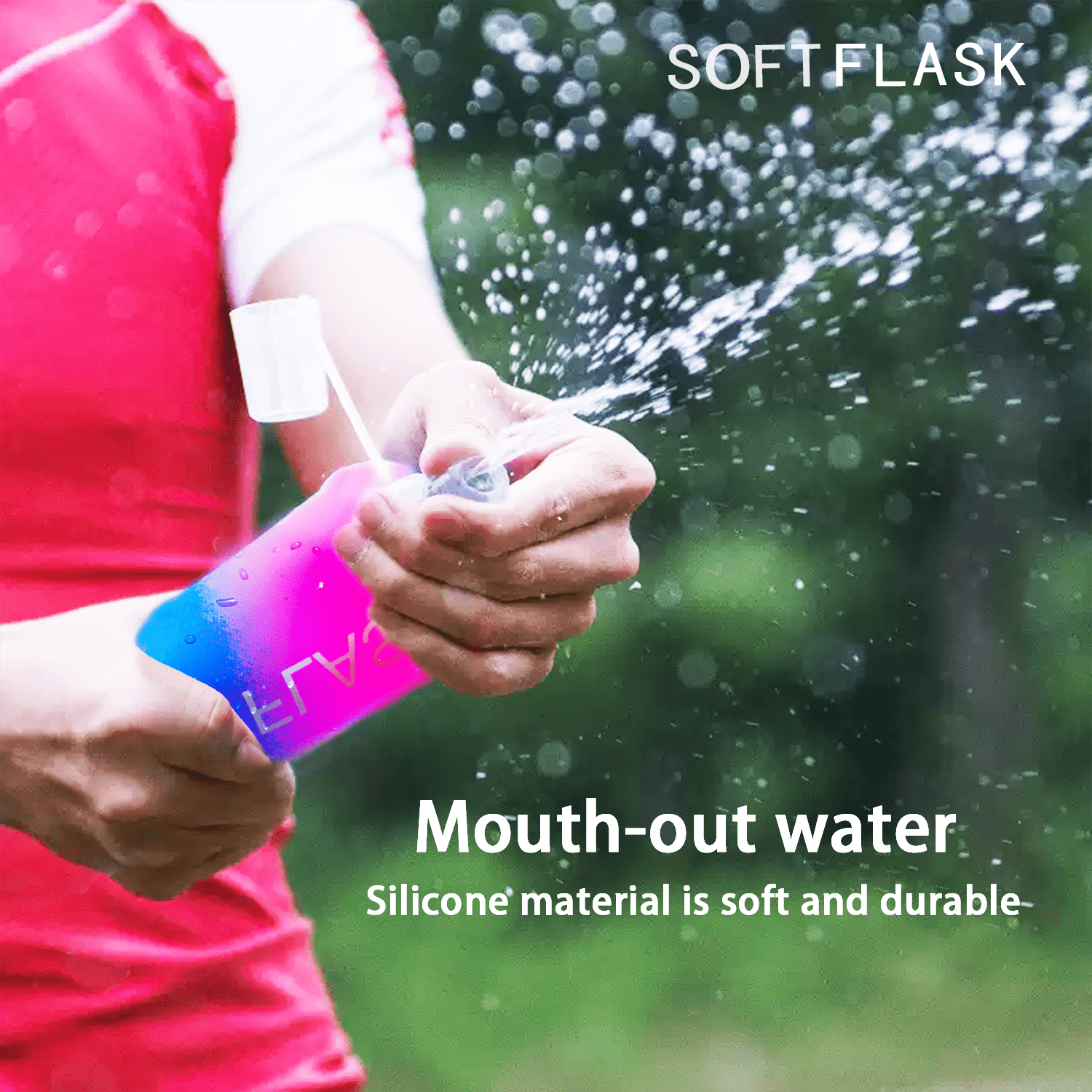 2- Pack Folding Soft Flask Portable Collapsible Running Lightweight Water Bottle for Outdoor Sports,Travel with Mouthpeice Cover - Ideal for Hiking Cycling Climbing (250ml/8.45oz, Pink Blue)