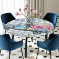 thumbnail image 5 of Elastic Fitted Round Tablecloth, Spring Waterproof Stretch Table Cover for 36"-44" Tables, Truck Botanical Rose Leaves Blue White Plaid Washable Outdoor Tablecloths for Patio, Picnic, Camping, 5 of 9