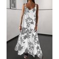 thumbnail image 3 of Women Dresses Summer Spaghetti Strap Sleeveless V Neck Sundress Boho Floral Vacation Maxi Dress Suspender Dress Grey XXL, 3 of 8