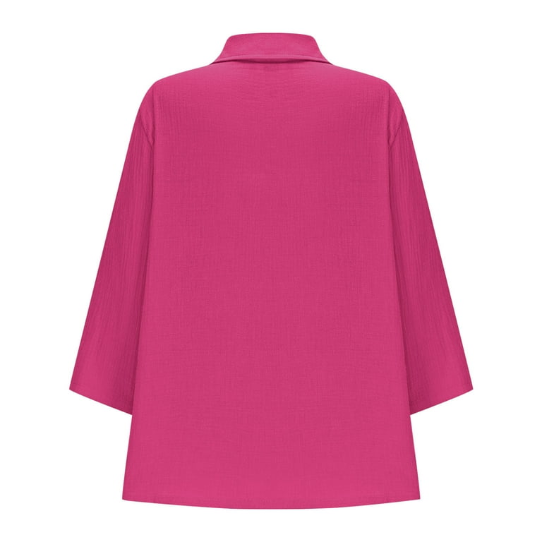 Shirt for Women Plus Size 3/4 Sleeve Buttons Turdown Collar Pleats