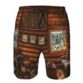 thumbnail image 3 of Sikiie Log Cabin Inside Print Men's Beach Shorts, High Elastic Quick-drying Shorts - with Drawstring and Slip Pockets, Suitable for Beach, Sports, Vacation-Small, 3 of 6