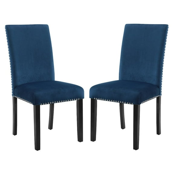 Cobre Contemporary Velvet Dining Chair with Nailhead Trim(Set of 2) in Blue