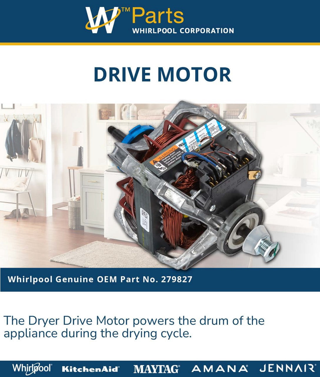 Whirlpool 279827 Dryer Drive Motor, White