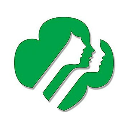 - GREEN Girl Scouts Faces Logo Shaped Sticker Decal (emblem usa scouting) 4 x 4 inch