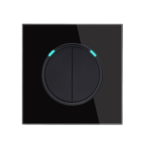 2 Gang 1 Way Random Click Push On / Off Wall Light Switch With LED Indicator Tempered Crystal Glass Panel 16A Grey ,Easy to Installation