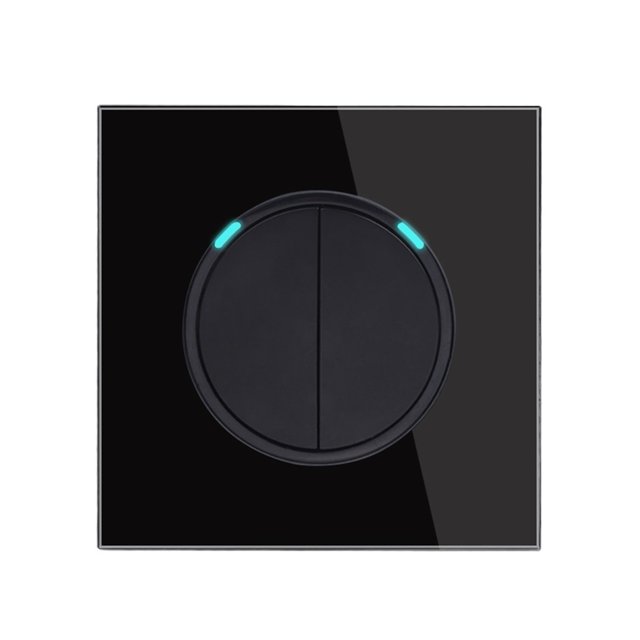 2 Gang 1 Way Random Click Push On / Off Wall Light Switch With LED Indicator Tempered Crystal Glass Panel 16A Grey ,Trusted and Reliable