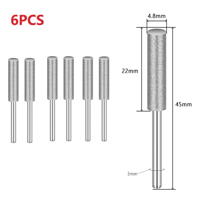 6 Pcs Diamond Coated Cylindrical Burr Chainsaw Sharpener Stone File 4/4.8/5.5mm
