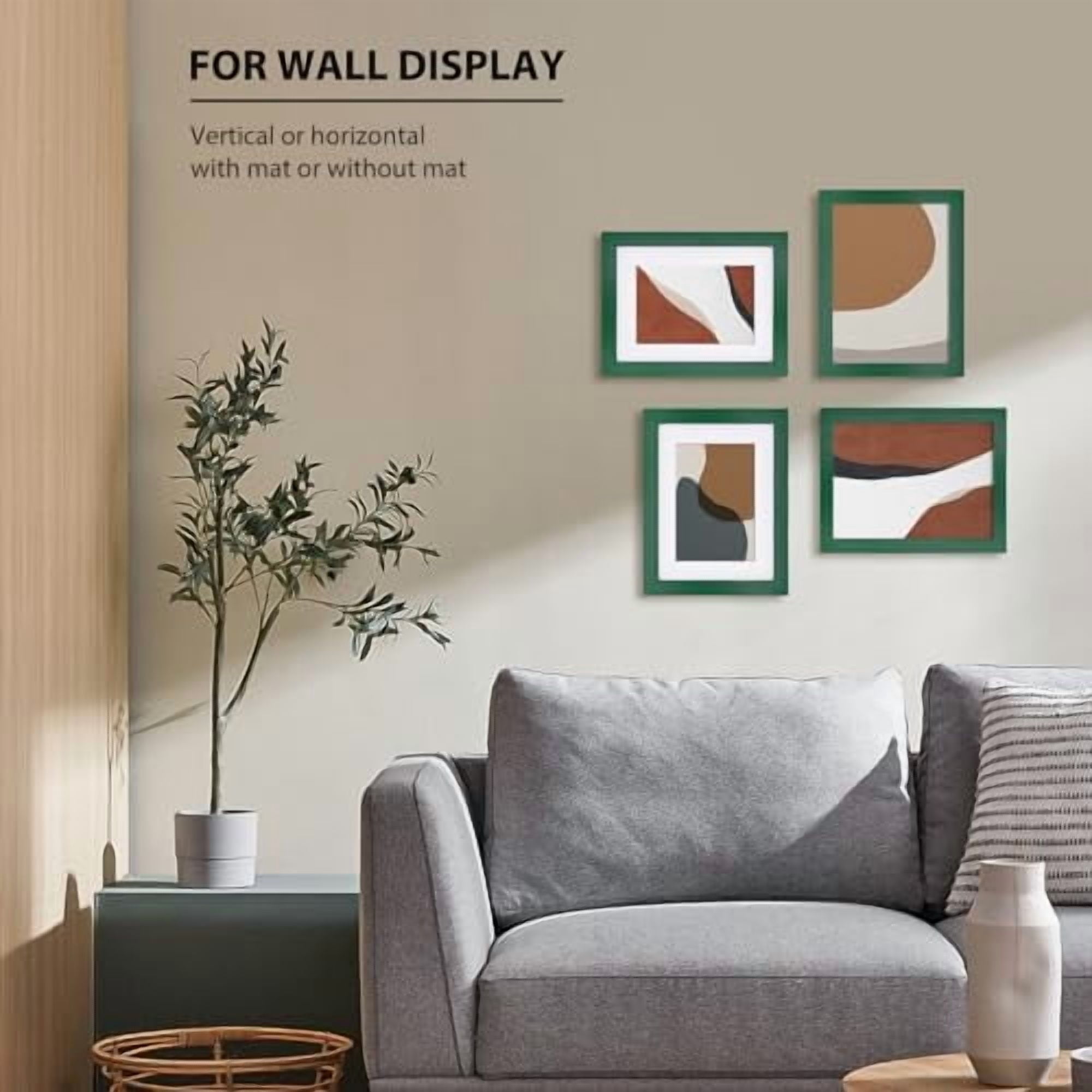 6x8 Picture Frame, Green Solid Wood Frame with Acrylic Plexiglass for Pictures 4x6 with Mat or 6x8 without Mat, Tabletop and Wall Mounting Display Photo Frame 1 Pack