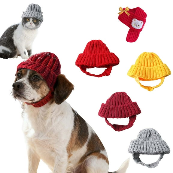Red Knit Dog Beanie with Ear Flaps – Warm Winter Hat, Cozy Red Dog Beanie for Winter Wear, Christmas Knitted Cat Snood Wrap for Pets with Ears Holes, for Cold Weather Outdoor (Maroon-S)