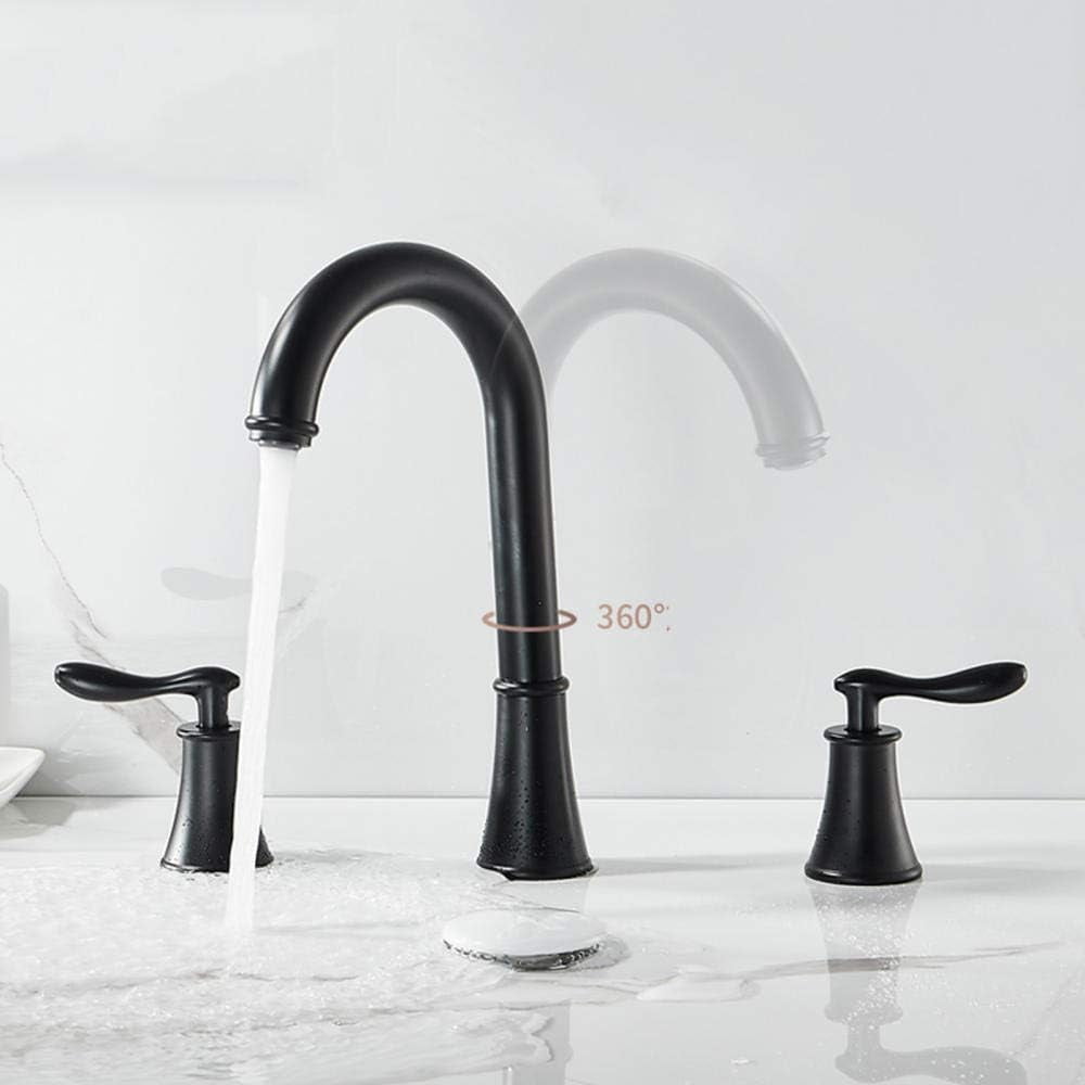 Bathroom Sink Faucet 3 Hole Black Hot and Cold 360° Rotation Brass Bathroom Faucet for Sink