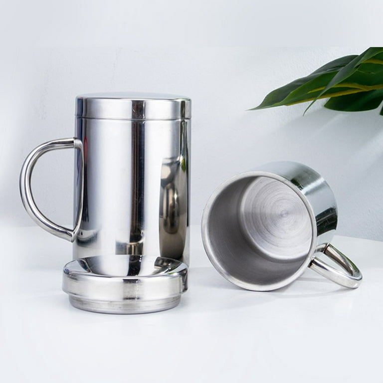 1pc Stainless Steel Mugs - Double Wall - Comfortable Handle 10.26oz Metal Coffee Mug Tea Cups - for Home Camping Outdoors RV Gift - Shatterproof