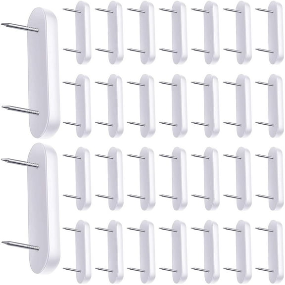 Plastic Head Double Pins Bed Skirt Holding Pins White Furniture Chair Leg Pins Glide Nails Holding Pins for Slipcovers and Bedskirts (30 Pieces)