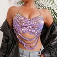 thumbnail image 4 of Halter Metallic Chain Tank Top for Women Sequins Deep V Neck Backless Cropped Top Nightclub Sparkly Rave Outfits Elegant Fashion Crop Tops Trendy Dressy Outfit for Party Evening Cocktail, 4 of 9