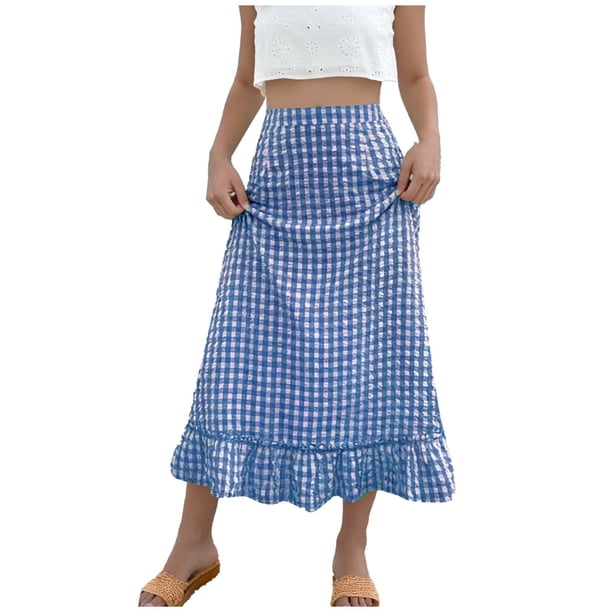 Faldas de Cintura Elástica para las Mujeres Vestidos de Playa de Moda de Verano con Bolsillos, Faldas Casuales para las Mujeres de Verano