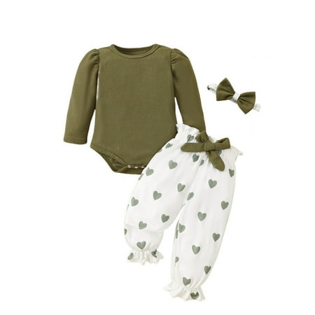 

Toddler Kids Girls Clothes Sets Fall Winter Baby Girls Spread Your Love Ruffle Romper Bodysuit+Floral Print Pants Headbands Outfits Green 6-12 Months