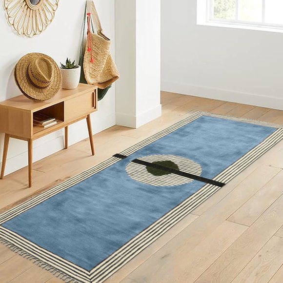 Casavani - 12'x18' Blue Block Printed Cotton Area Rugs for Living Room Outdoor Patio Rugs