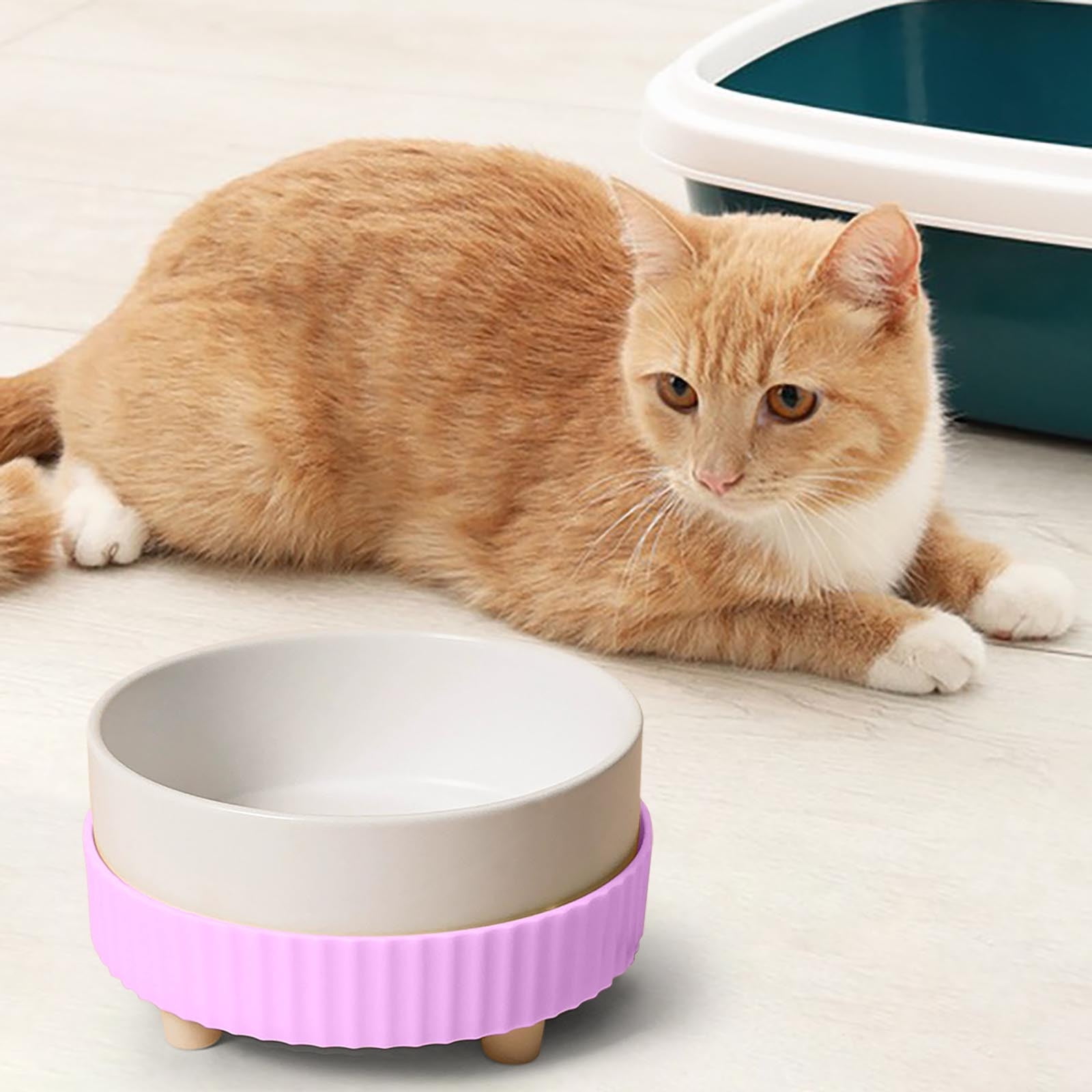 Specollect 1 Pcs Ceramic Heated Pet Bowl with Constant Temperature, Elevated Feeding Dish for Cats and Dogs, Winter Warm Water and Food Bowl, Cervical Spine Protection