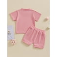 thumbnail image 3 of Bagilaanoe 2pcs Toddler Baby Girl Shorts Set Short Sleeve Letter Print T Shirt Tops + Shorts 12M 18M 24M 3T 4T 5T Kids Casual Summer Clothes, 3 of 8