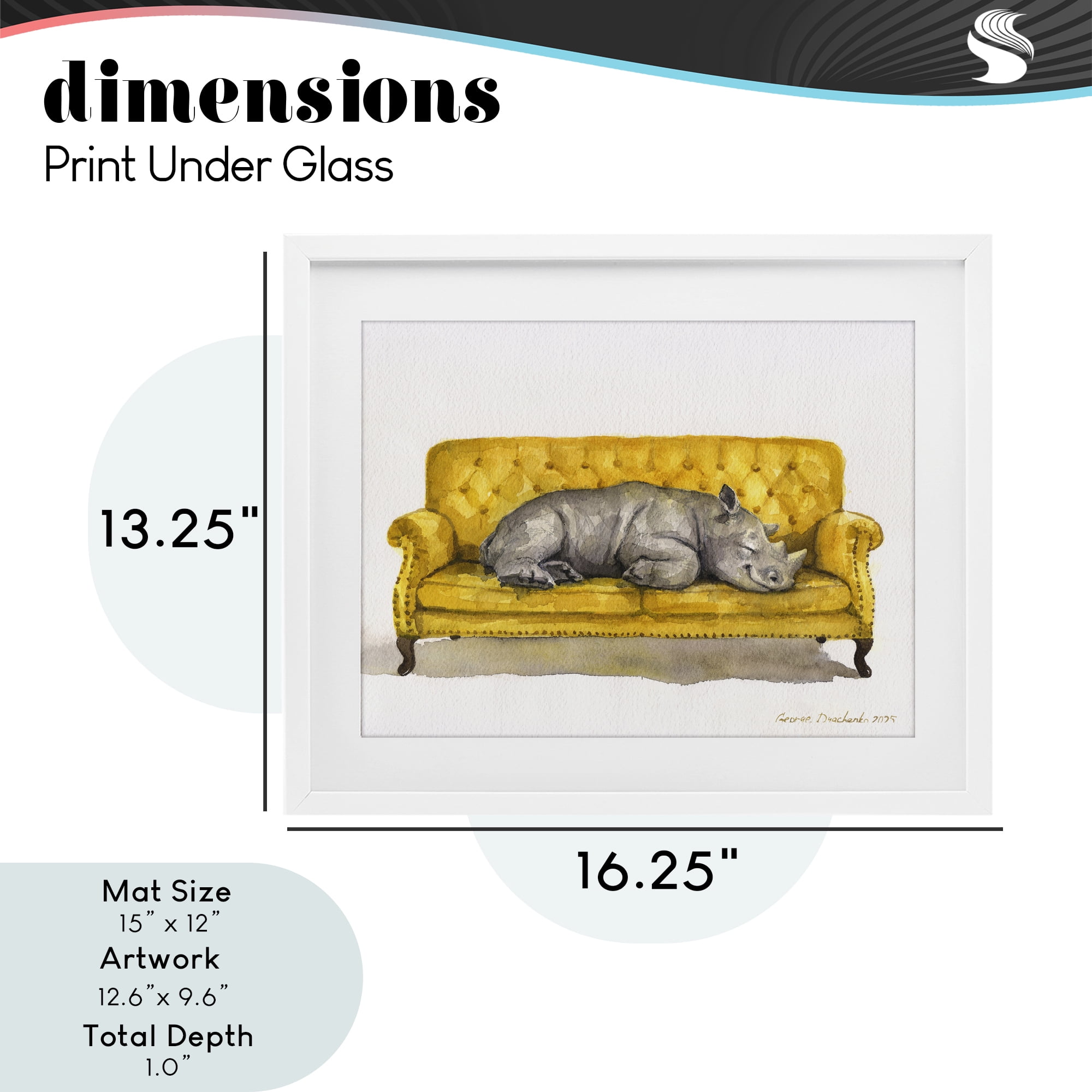 Stupell Industries Cute Rhino Resting White Framed Print Under Glass, design by George Dyachenko