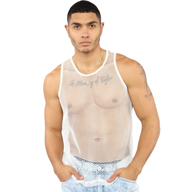 Gupgi Male Mesh Sleeveless Fishnet Tank Tops,Workout Underwear Vest