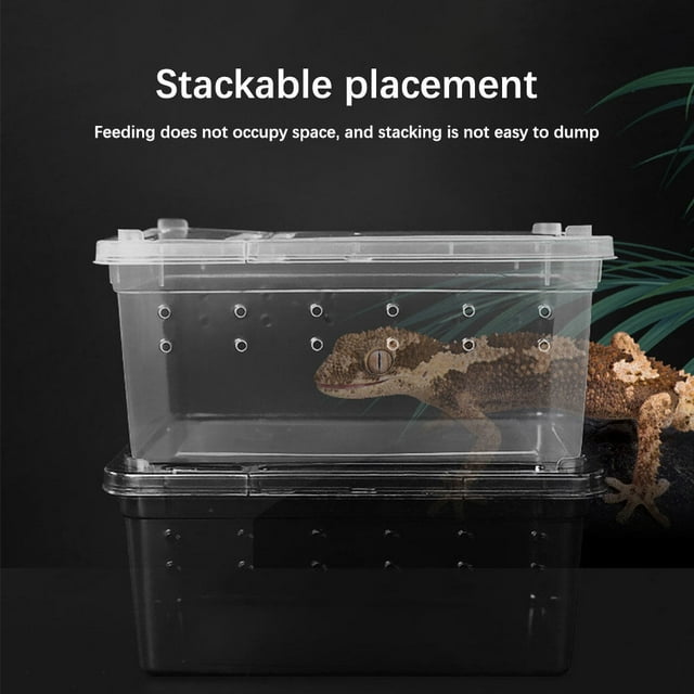 Langgg 10Pcs Reptiles Feeding Container Transparent Viewing High-Strength Insect Supplies Raising Boxes Household Pet Food Storage Black White