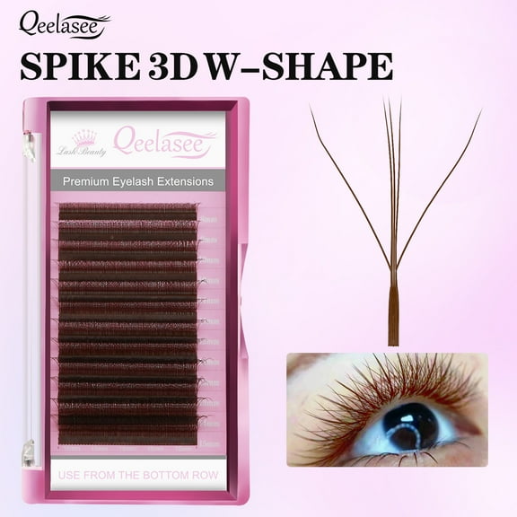 Qeelasee W Shape Brown Eyelashes Mink Spike 3DW Eyelash Extensions Eye Lash Extension Supplies D Curl 8-15mm MIX