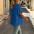 thumbnail image 6 of hlysgo Women's Cotton Blend Tops Notched V Neck Blouse Double Layer Frayed Raw Edge Sleeve Boho Beach Vacation Shirts Blue,S, 6 of 6