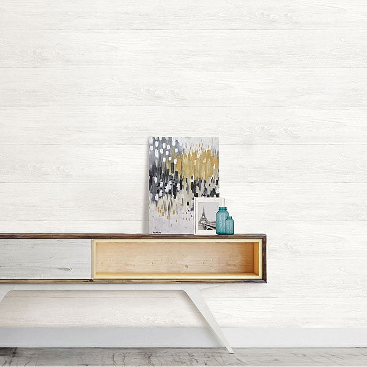 NuWallpaper Reclaimed Shiplap Raised Ink Vinyl Peel And Stick Wallpaper, 216-in by 20.5-in, 30.75 Sq. ft. 1 count