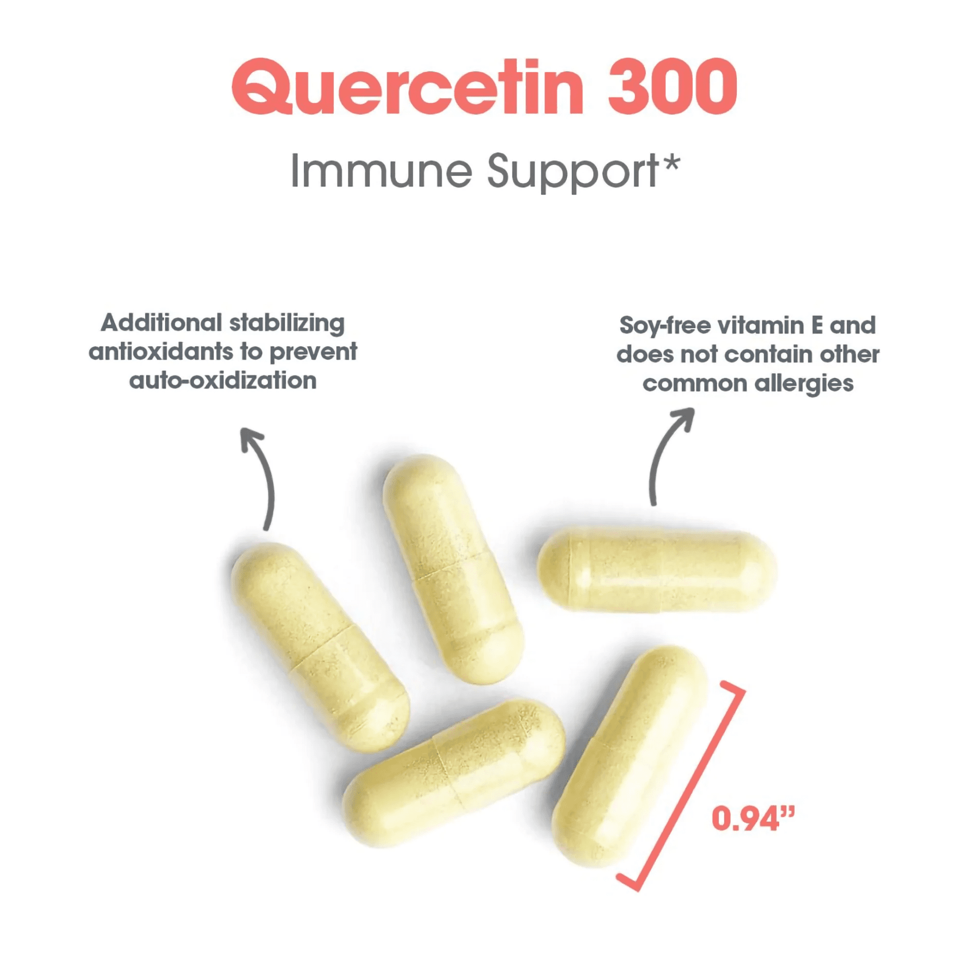 ARG Quercetin 300 - Supports Mast Cell and Histamine Response - Includes Vitamin C - Delivers 300 mg Quercetin Per Capsule - Vegetarian & Hypoallergenic - 30 Servings - 60 Capsules
